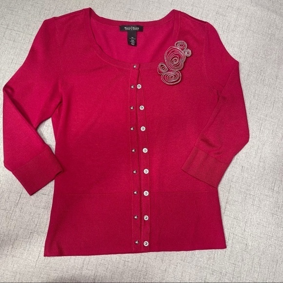 White House Black Market Pink Rose Sweater Cardigan - Picture 11 of 12